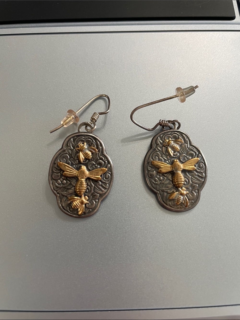 Handmade Bee Design Sterling Silver Earrings 1” Hanging Earrings by Steve Stamos